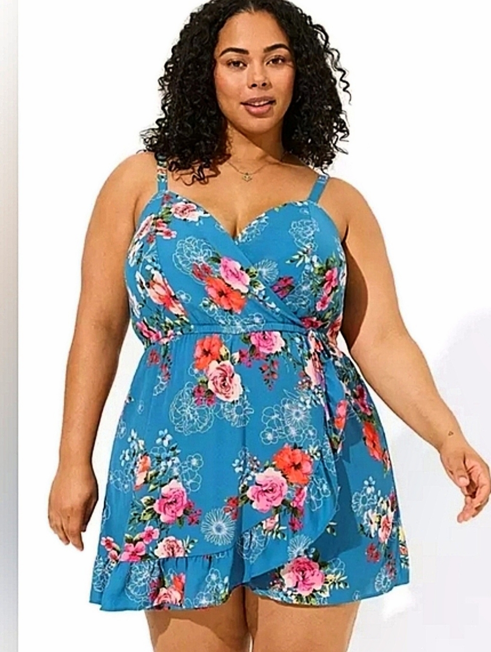 Torrid Blue Floral Surplice Wrap Romper - Size 3X